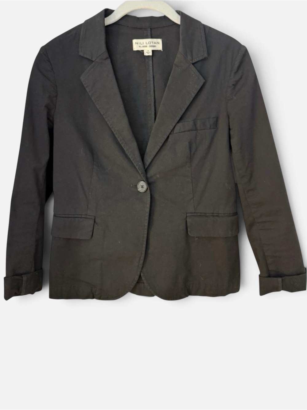 Nili Lotan Salvora Stretch Cotton Single-Button Blazer Black Size 0 Retail $650